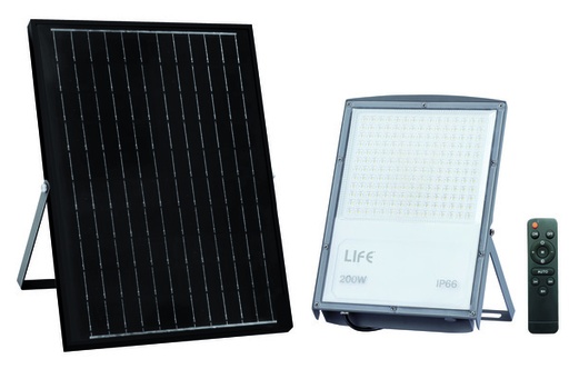 [LIF-399FB4200SCFN] PROIETTORE LED FB4-200 CON SENSORE, IP66, 90°,3000K/4000K/6500K, LM2400, CRI80, Dimmerabile,P.Solare 20W, Batt.3,2V 18Ah