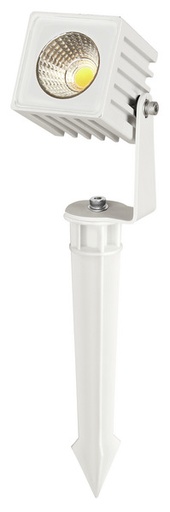 [LIF-399PL0445WC] PUNTO LUCE DA GIARDINO A CUBO, IP65, BA45°, 220Vac 5W, 3000K, 450lm (F.T.), 68x51x263mm, COLORE BIANCO, CON PICCHETTO