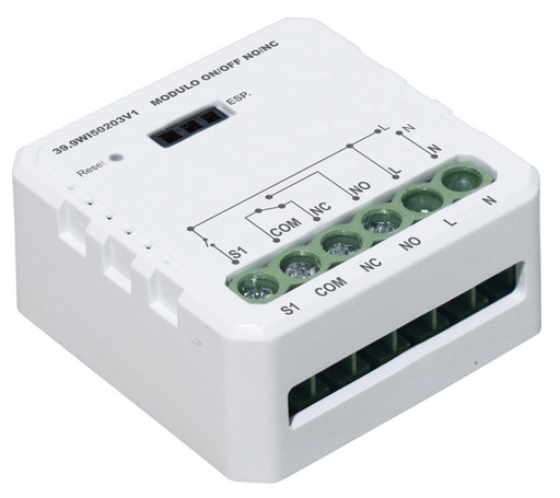 [LIF-399WI50203V1] LIF-399WI50203V1 - Modulo Relè 1CH ON/OFF, contatto pulito NO/NC, Mini con Puls/Int, SmartLIFE V1, Wireless 2,4GHz 220V LED 150W/Inc.1125W